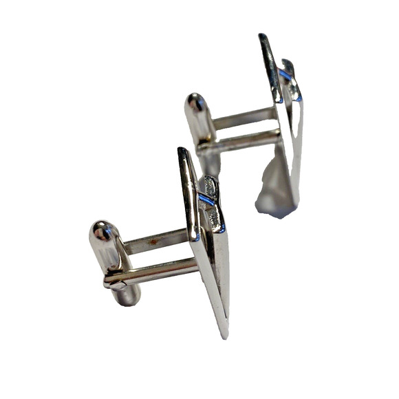 Vintage SWANK Mid Century Cuff Links Silvertone Brushed Etched Dimensional Chic - Picture 2 of 8